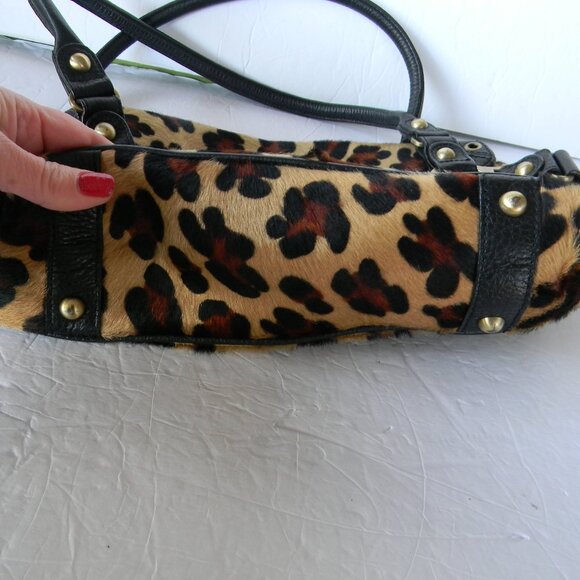 RAFE HAIR CALF LEOPARD ANIMAL PRINT LEATHER SATCHEL  STUD DETAIL - Picture 4 of 8